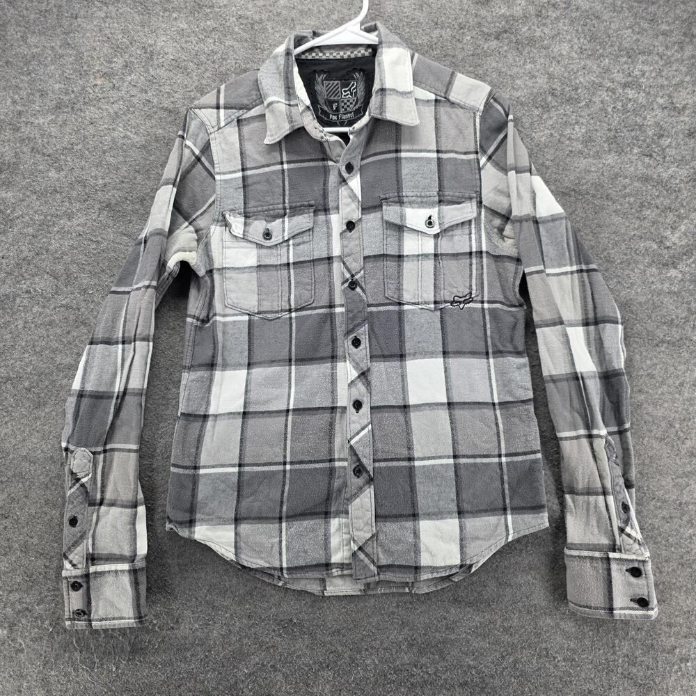 Fox Flannel Shirt Mens Small Gray Plaid Button Front Long Sleeve Casual